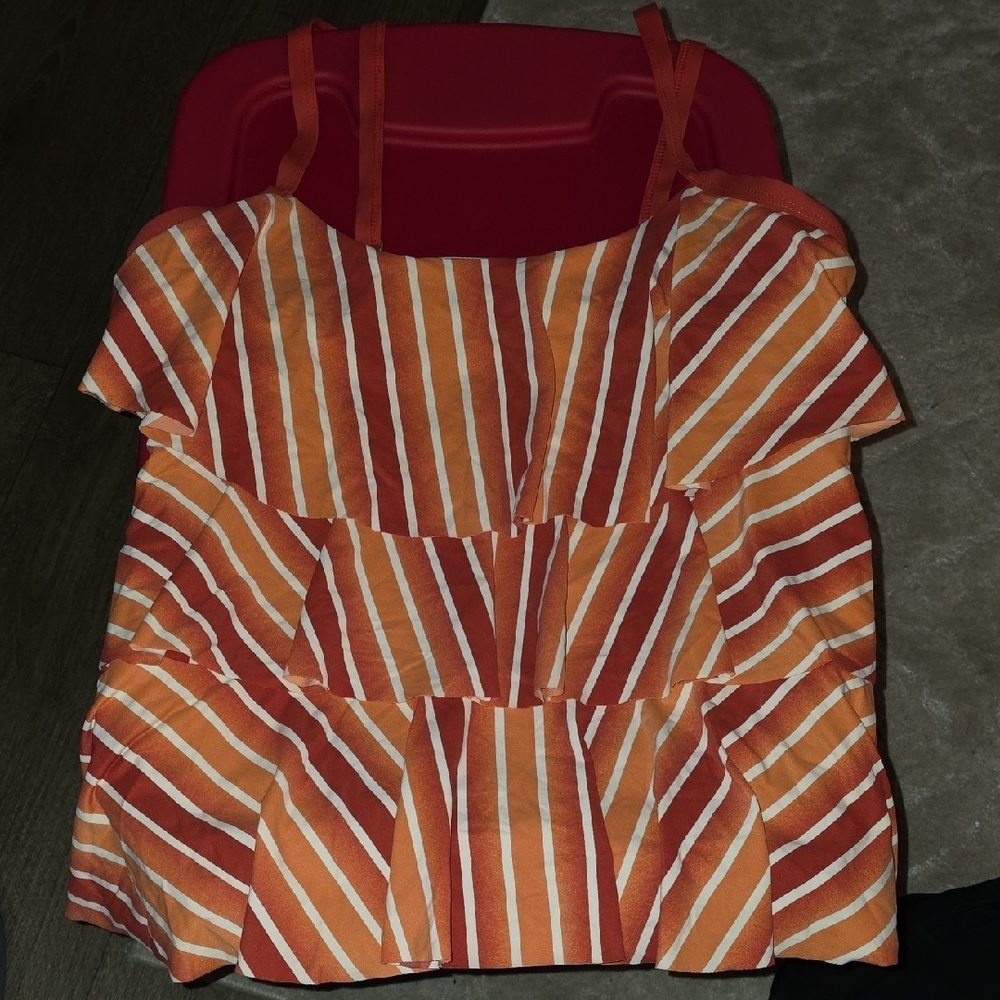(J29) Striped Orange Women's Swim Top